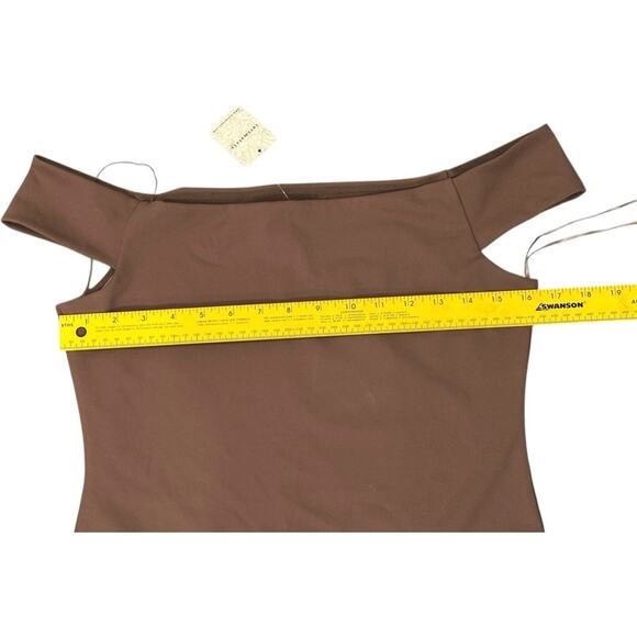 NWT Free People Off To The Races Bodysuit Cocoa Off the Shoulder Sz L - Picture 4 of 7